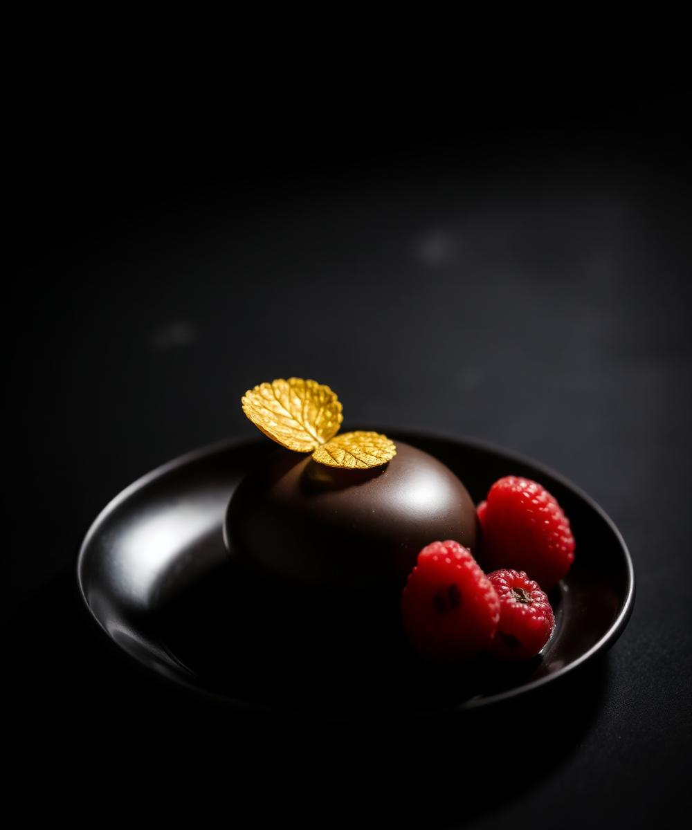 Dark chocolate delice with raspberries
