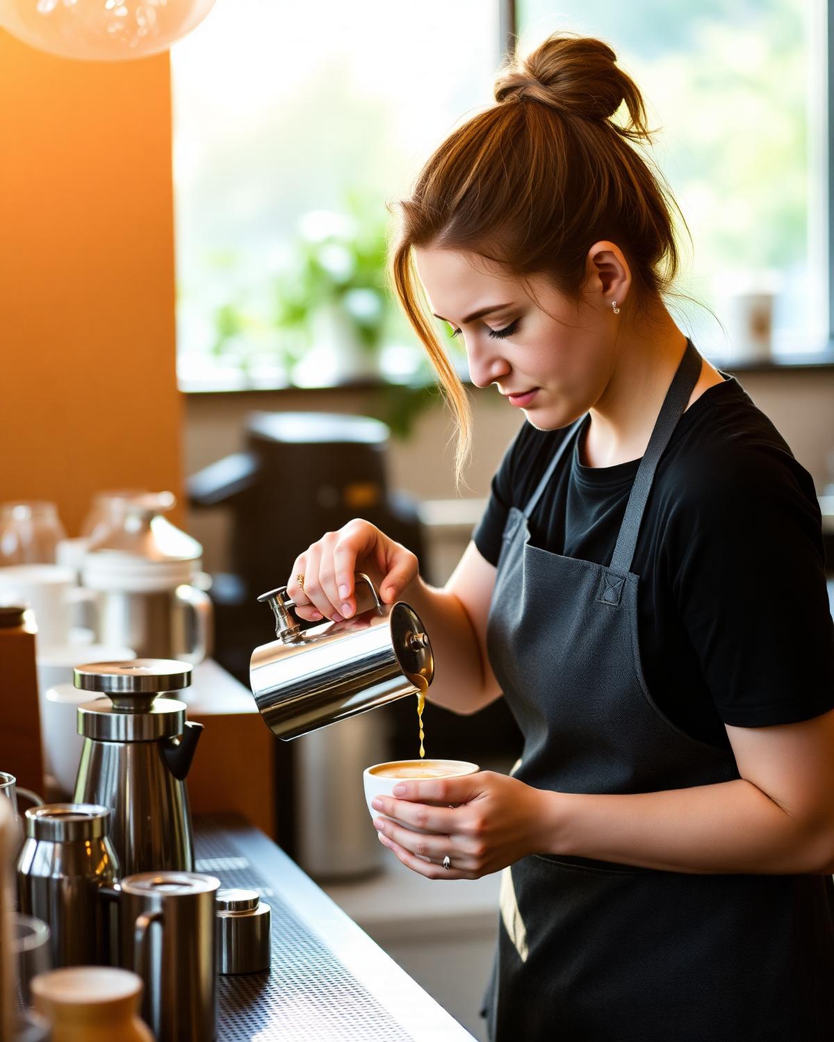 Barista pouring coffee
